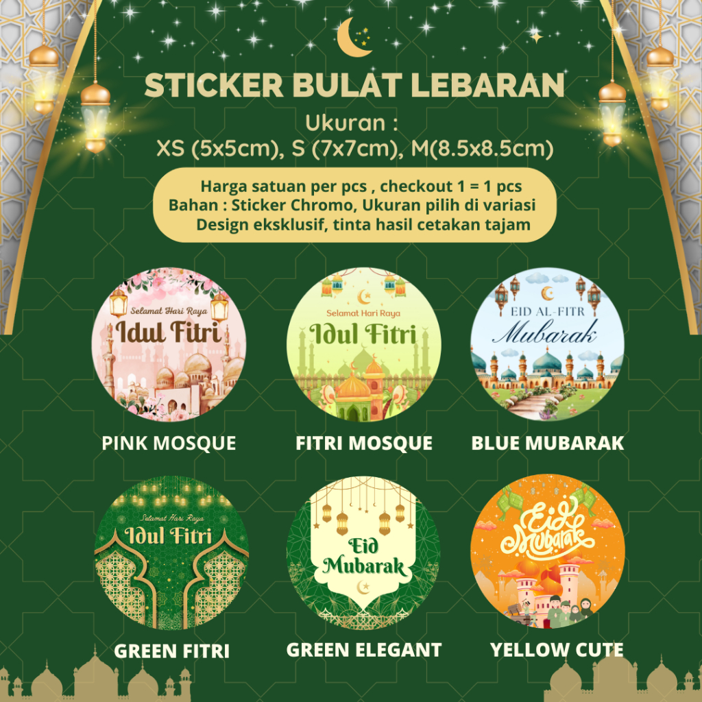 Jual Stiker Toples Lebaran | Sticker Idul Fitri Toples Bulat Mubarak ...