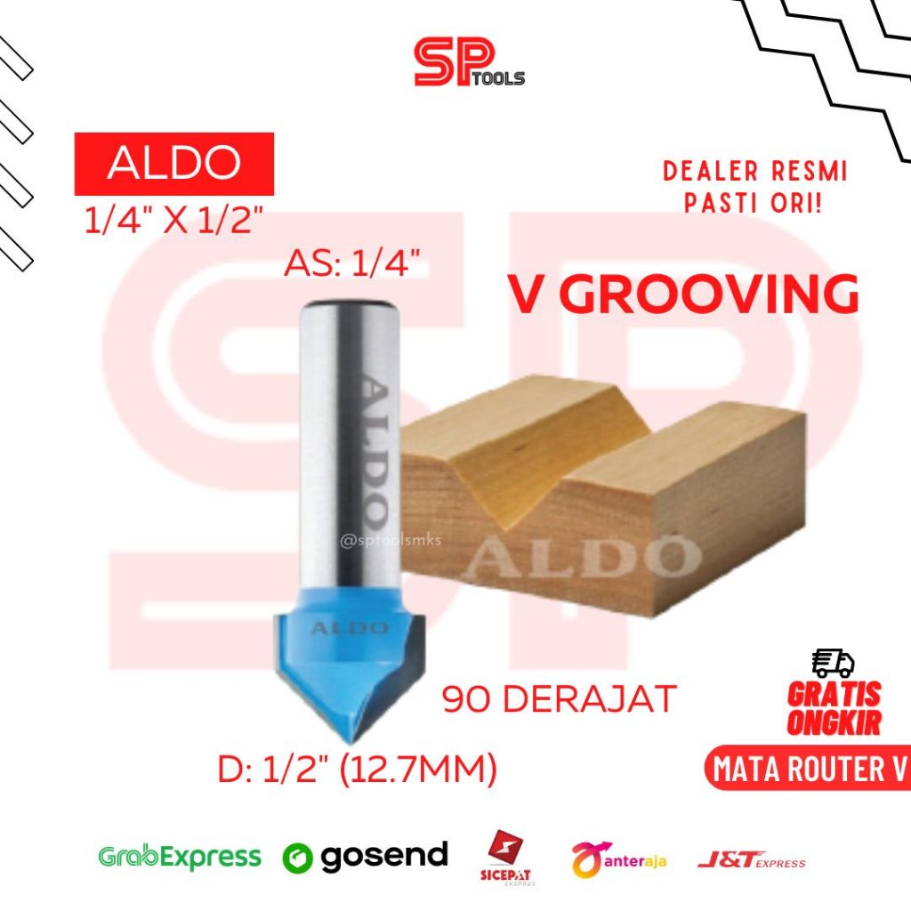 Jual MATA ROUTER / RUTER / TRIMMER ROUTER V GROOVING KAYU / ACP 1/4