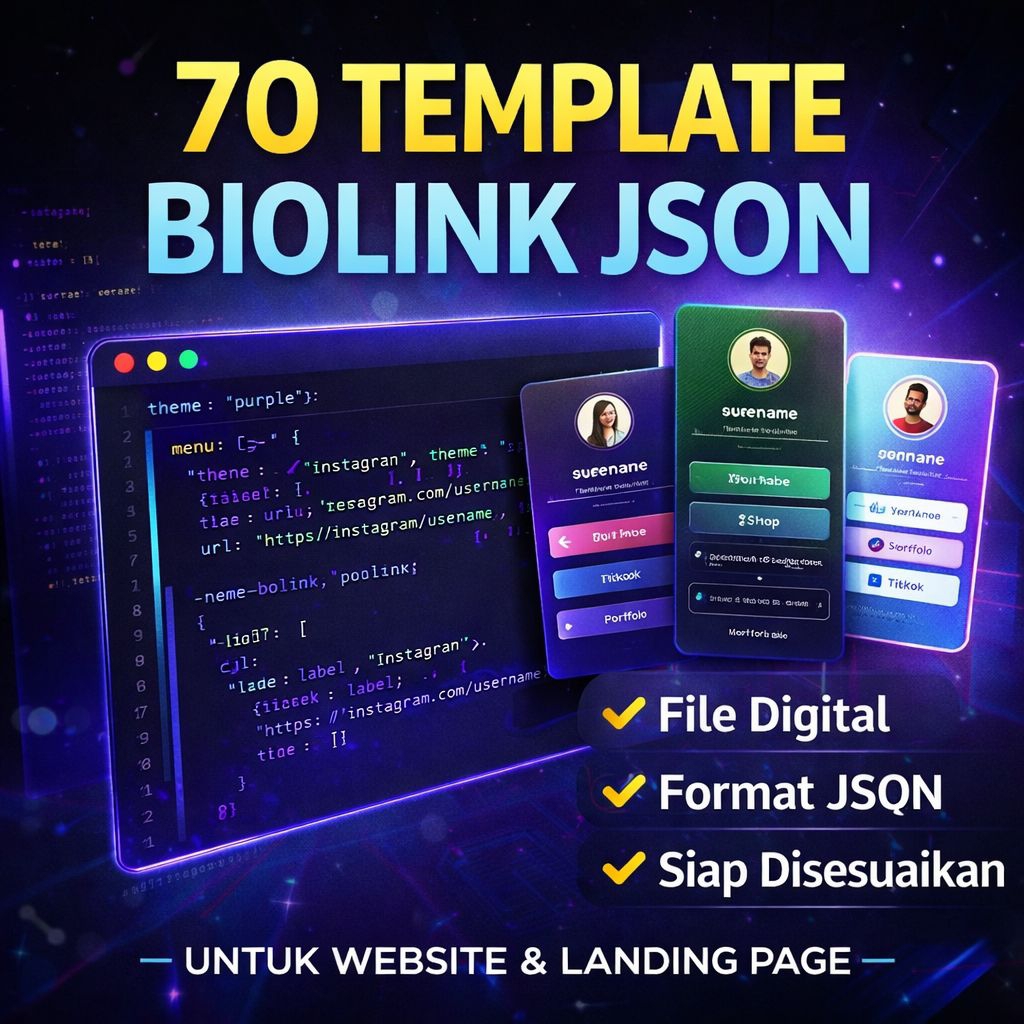 70 Template Biolink JSON | File Digital | Untuk Website & Landing Page