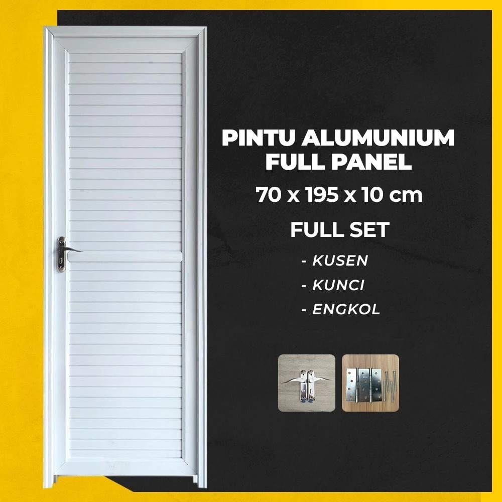 Pintu Kamar Mandi Almunium Full Panel Minimalis 70x200 Kunci Handle Engkol + Engsel Stainless Eklusive Full Set