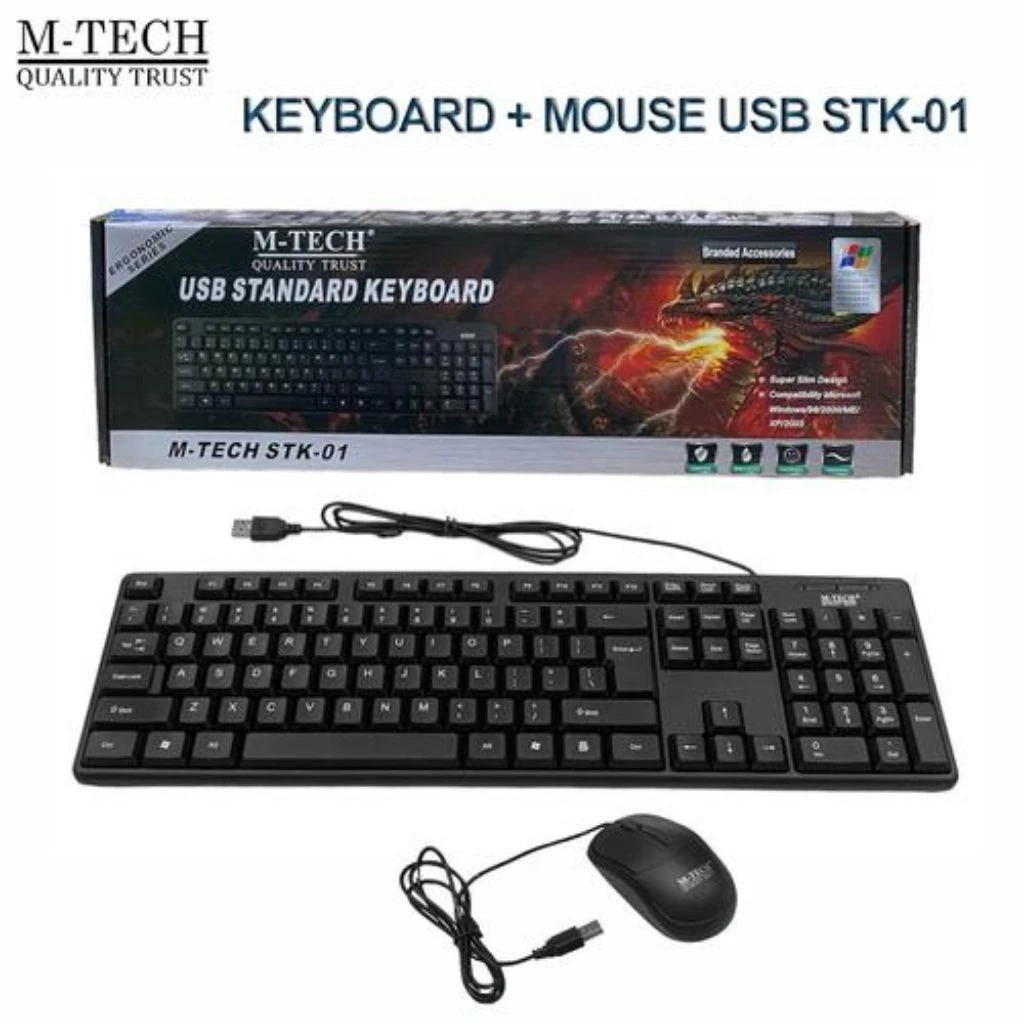 Set combo keyboard dan mouse USB M-Tech STK01 hitam elegan untuk komputer dan laptop Set combo keyboard dan mouse USB M-Tech STK01 hitam elegan untuk komputer dan laptop