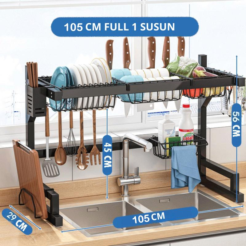 Lazzen - Rak Piring Wastafel Stainless Steel Hitam Cuci Dapur Penyimpanan Dish R - foto 4