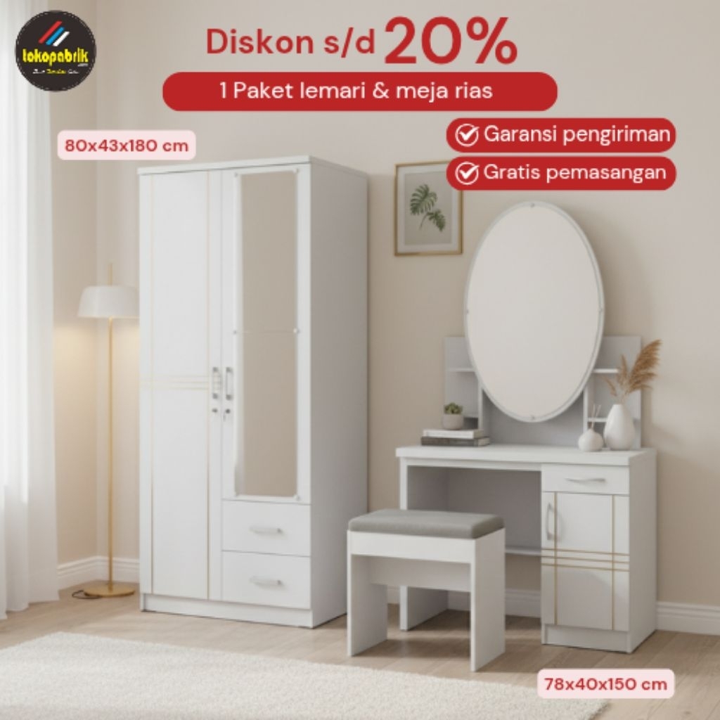 Jual 1set Lemari 2pintu Meja Rias Sliding Paket Lemari Dan Meja Rias