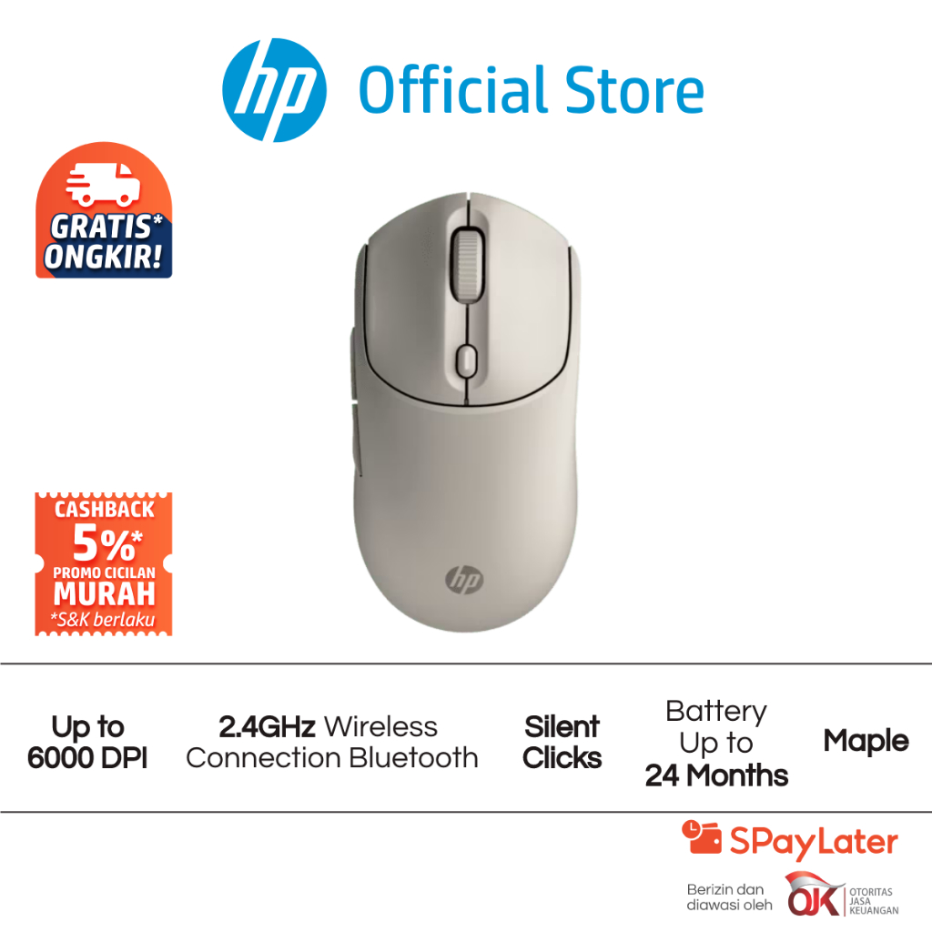 Mouse Wireless HP 400 Black / Blue / Pink / Maple / Purple Up to 6000 DPI Windows 11 Windows 10 macOS ChromeOS Promo Murah Gratis Ongkir Official (4)