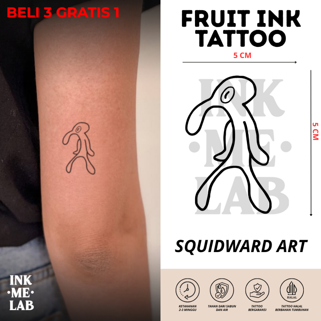 Jual INKMELAB - SQUIDWARD ART Fruit Ink Temporary Tattoo 5X5CM - Tato ...
