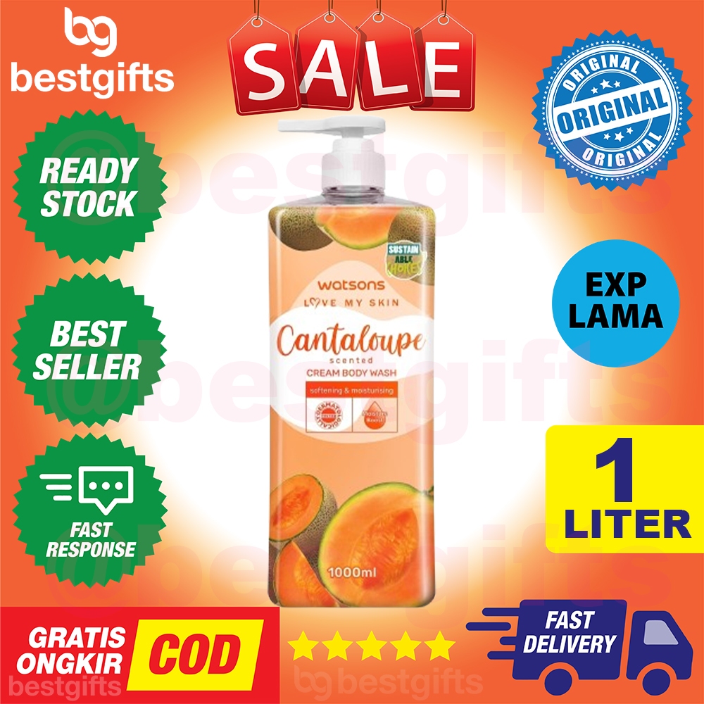 WATSONS GEL BODY WASH CREAM SABUN MANDI CAIR BUSA BADAN TUBUH HALUS LEMBAB LEMBUT CANTALOUPE 1 LITER