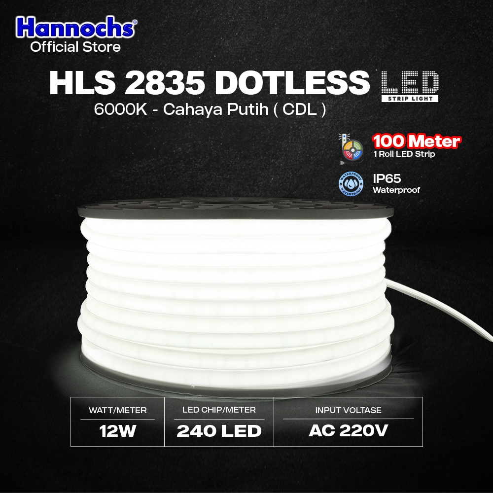 Jual Hannochs Lampu Strip LED HLS 2835 Dotless 240L 12W 10MM IP65 AC ...
