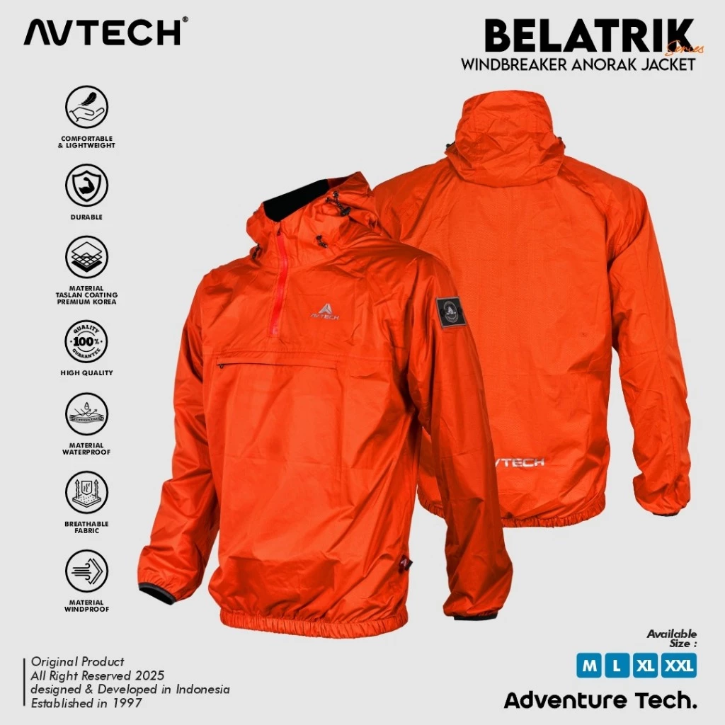 AVTECH - Jaket Pria Wanita Windbreaker Waterproof Outdoor Hiking Gunung Camping Hujan - BELATRIK