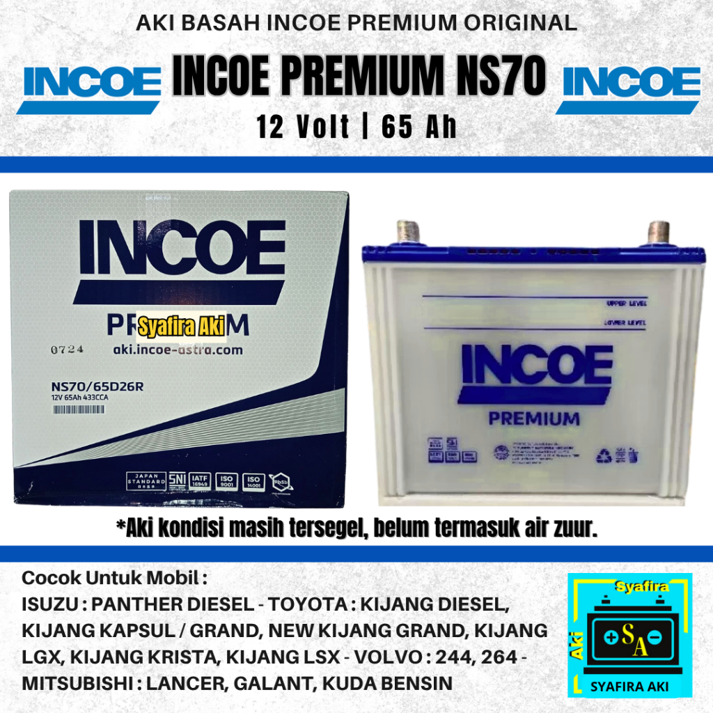 Jual AKI MOBIL BASAH INCOE PREMIUM NS70 12V 65 Ah | Shopee Indonesia