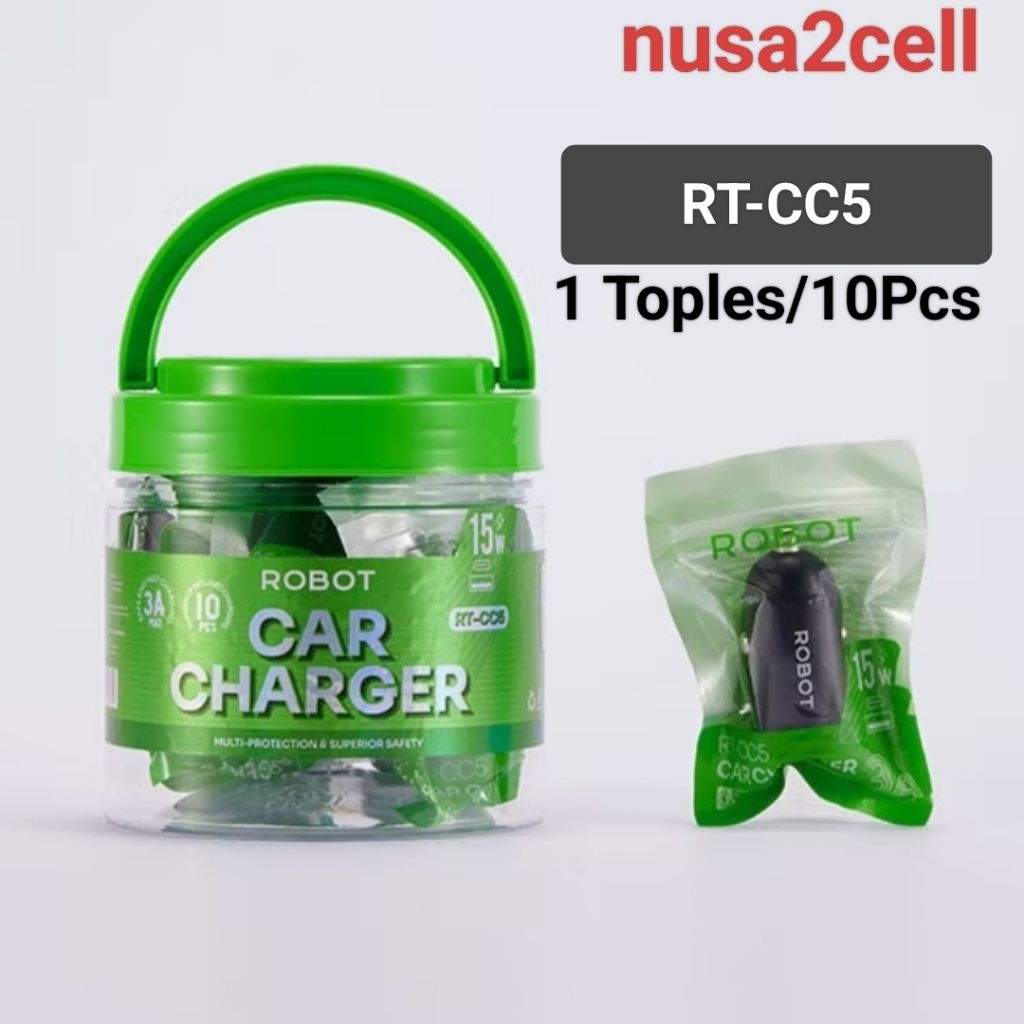 ( 1TOPLES ) ROBOT RT-CC5 Car Charger Mini 15W 3A Usb A + Usb C