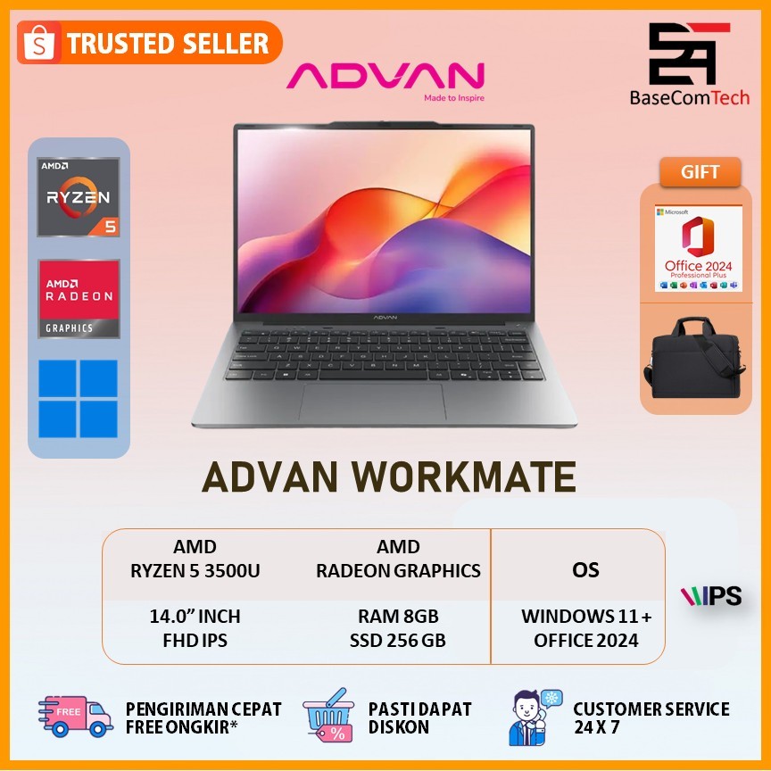 Jual Advan Workmate AMD Ryzen 5 3500U RAM 8GB SSD 256GB 14 Inchi FHD ...