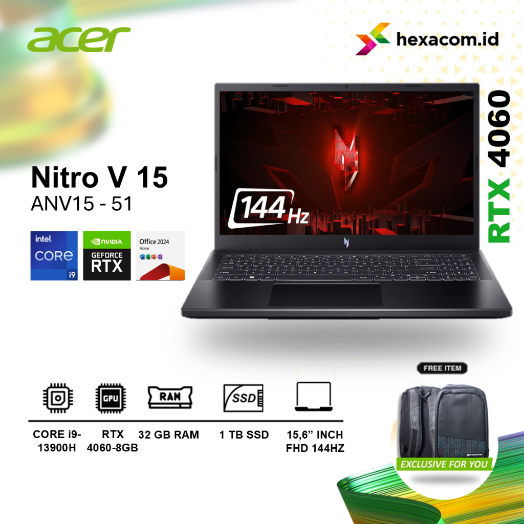Laptop Acer Nitro V 15 i9 13900H RTX4060 32GB 1TB SSD 15 inch FHD 144HZ IPS