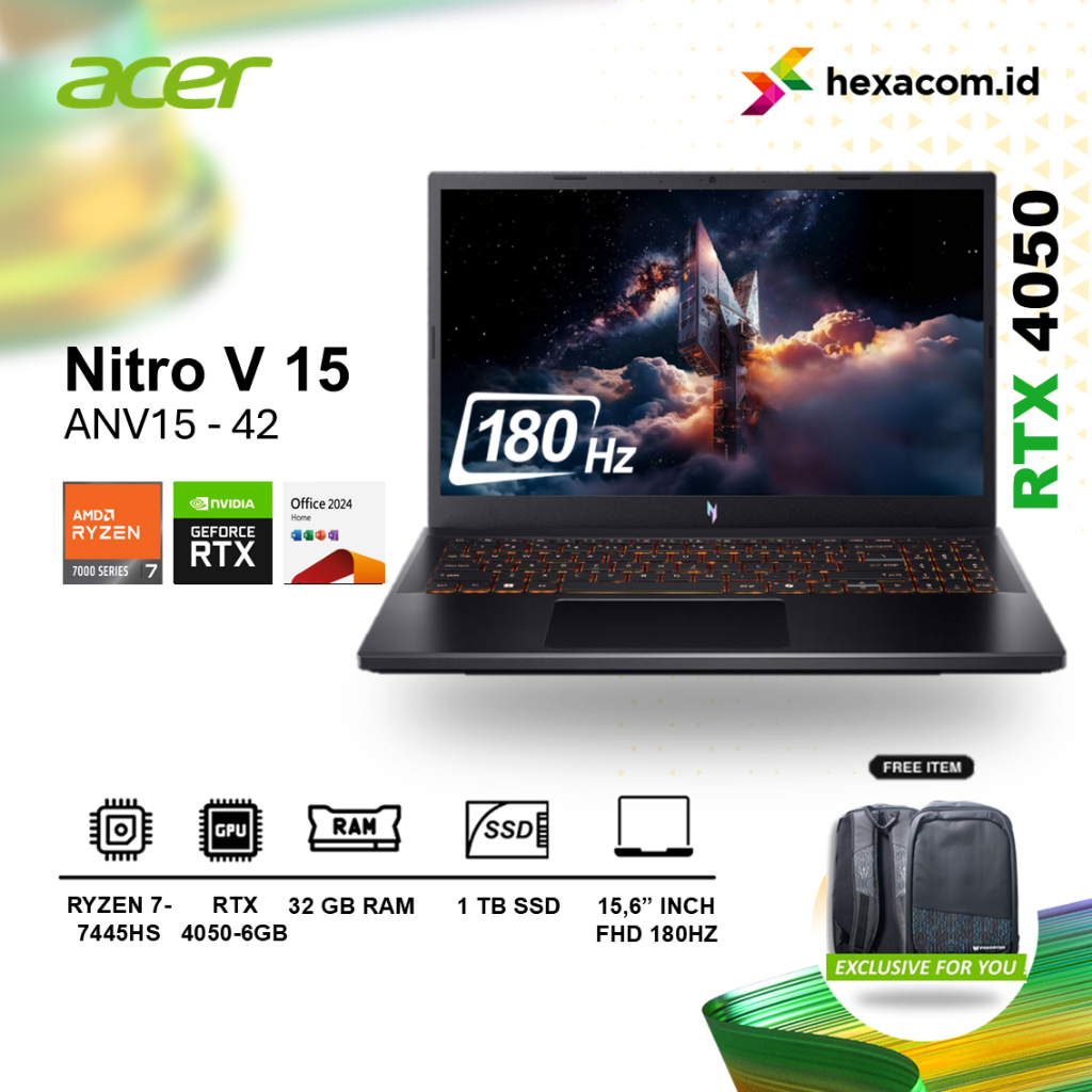 Laptop Acer Nitro V 15 Ryzen 7445HS RTX4050 32GB 1TB SSD 15 inch FHD  180HZ Win11