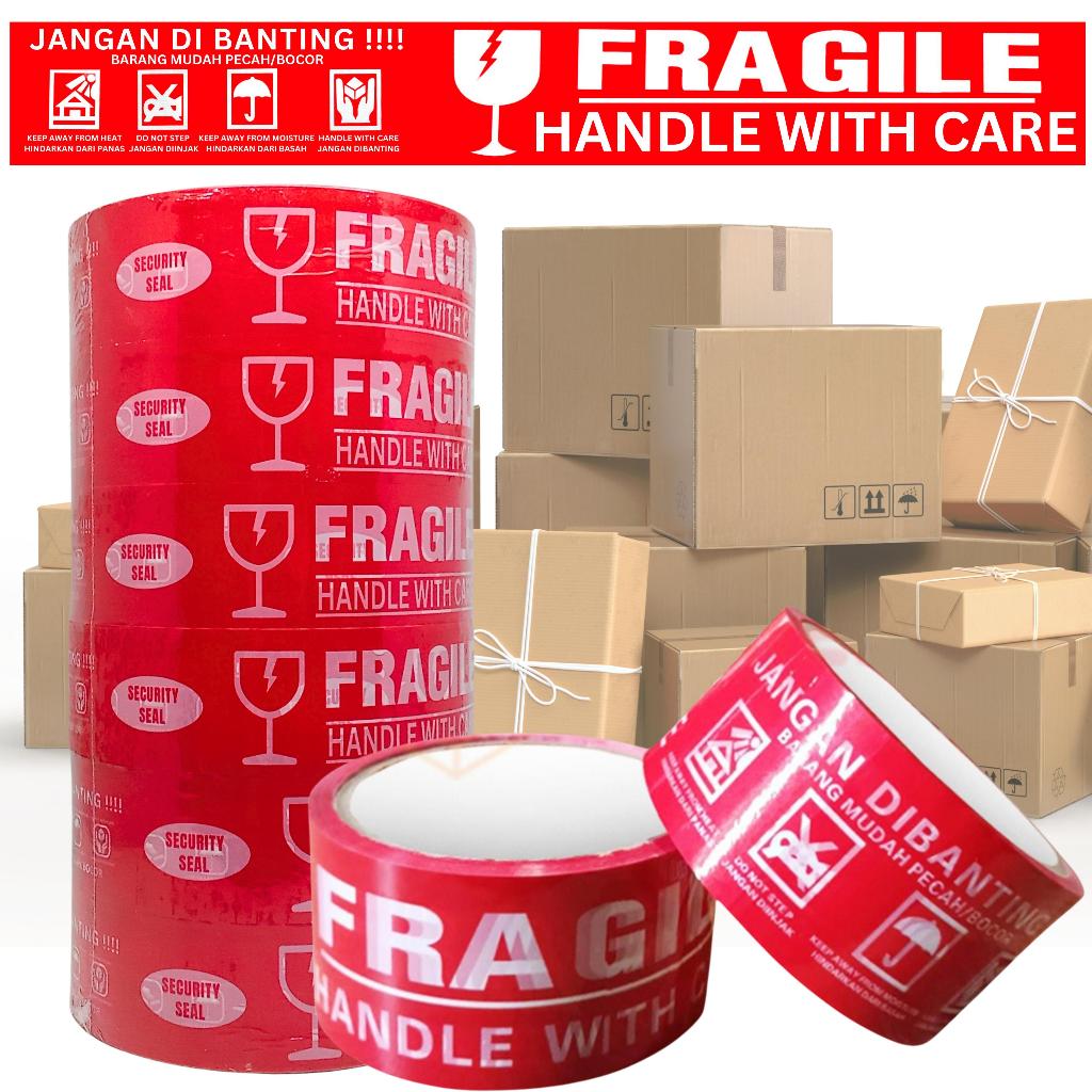 Jual 1 SLOP - 6 PCS Lakban Fragile Merah UNBOXING 90 - 100 YARD ...