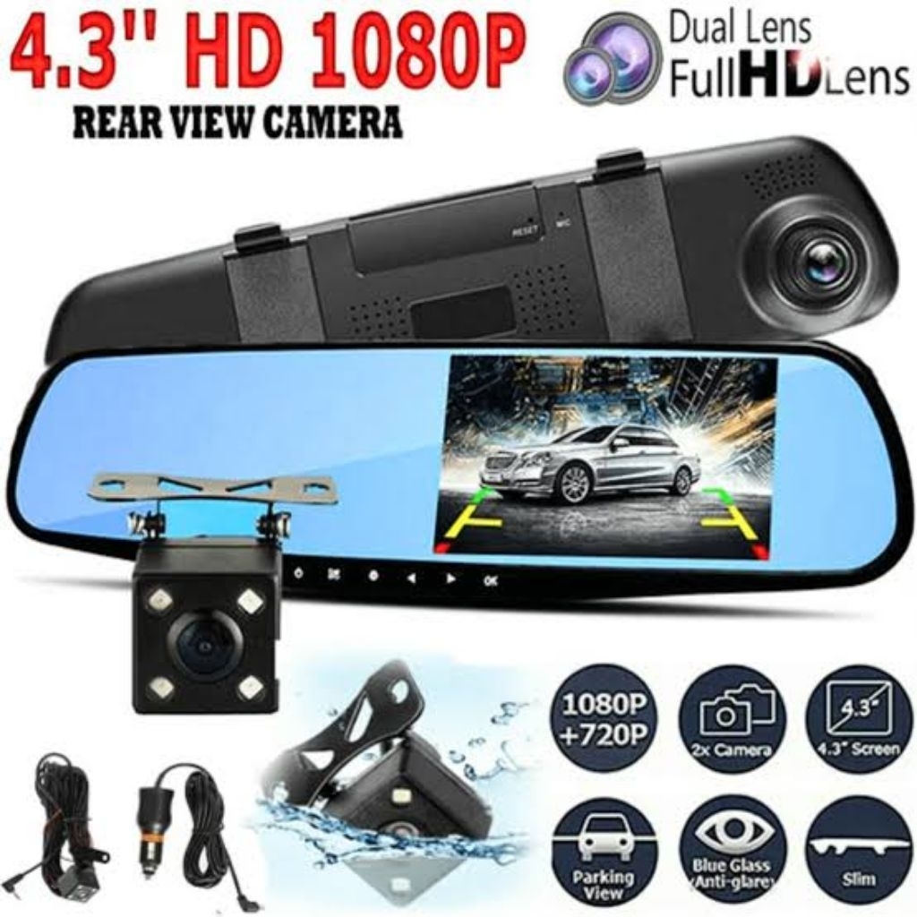 Jual Car Mirror Kaca Spion DVR Dual Camera Full HD 1080P 4.3 Inch ...