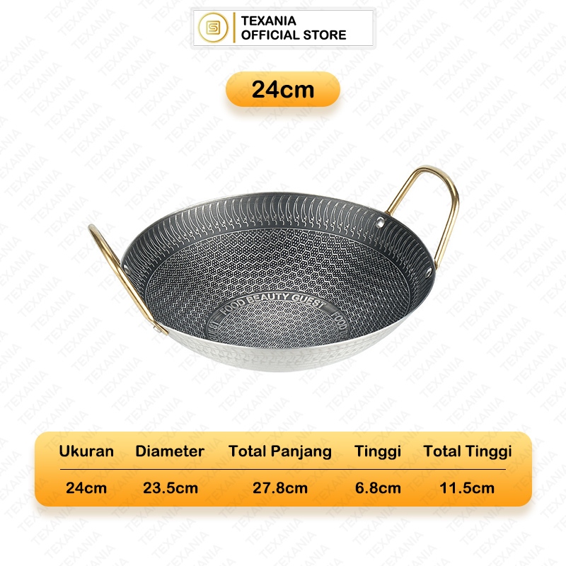 Texania Wajan Stainless Steel Anti Lengket Premium 5 Ukuran Kuali Stainless Serb