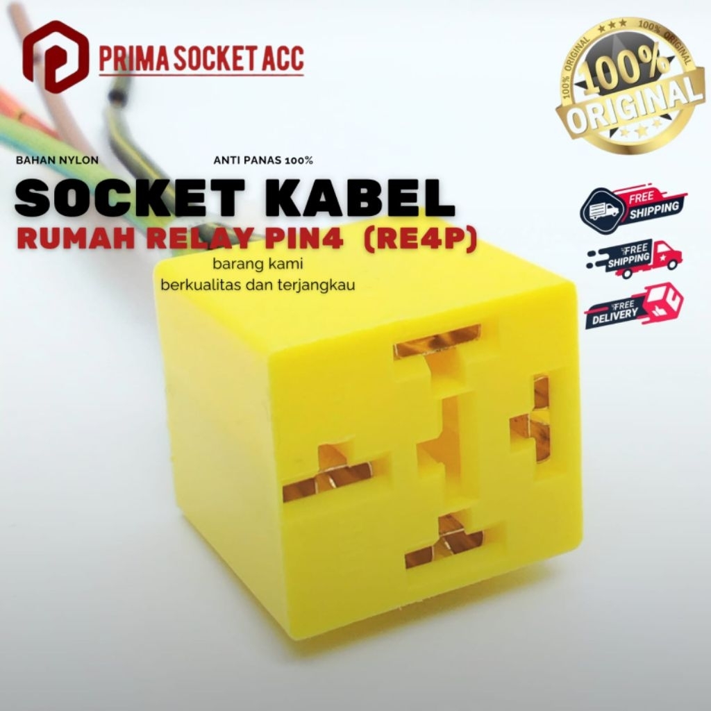 Jual 10 pc Socket Kabel Rumah Relay Kaki 4 Pin RE4P YELLOW / Soket ...