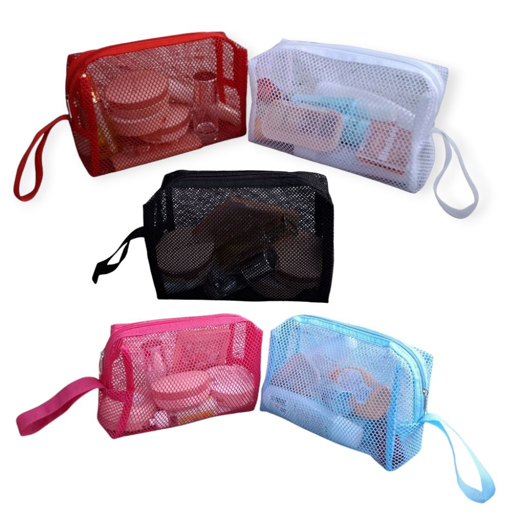 Jual pouch jaring tempat peralatan kosmetik,pouch multifungsi ukuran L  20x12x7 | Shopee Indonesia