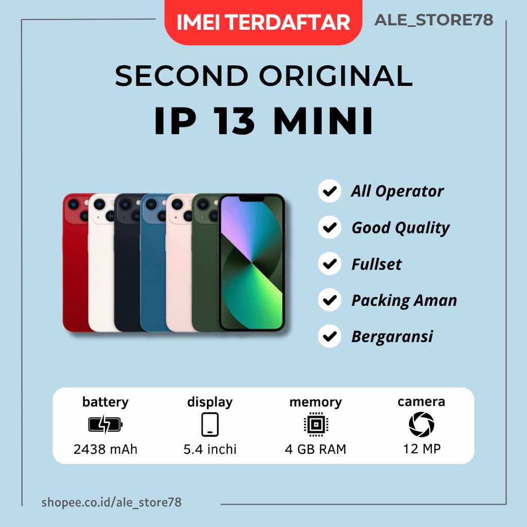 Jual IP 13 Mini 128GB 256GB Second Mulus Fullset Terdaftar | Shopee ...