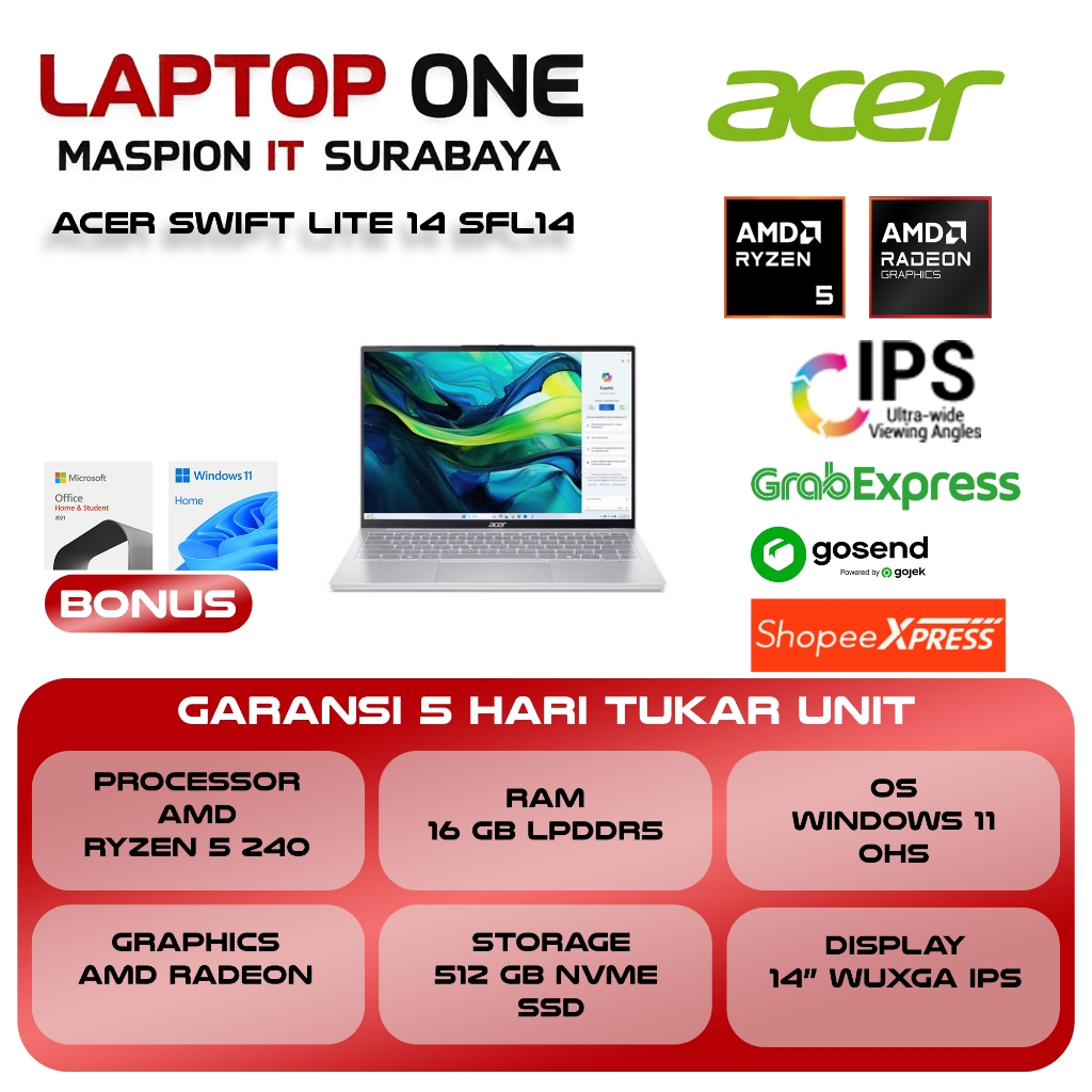 Jual ACER SWIFT LITE 14 SFL14 RYZEN 5 240 16GB 512GB W11+OHS+M365B 14 ...