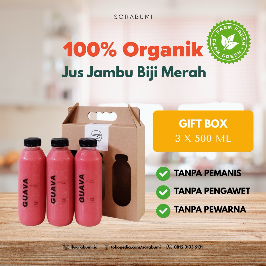 Jual [500 ml] Box isi 3 Botol Jus Jambu Batu Merah Organik Guava Juice ...