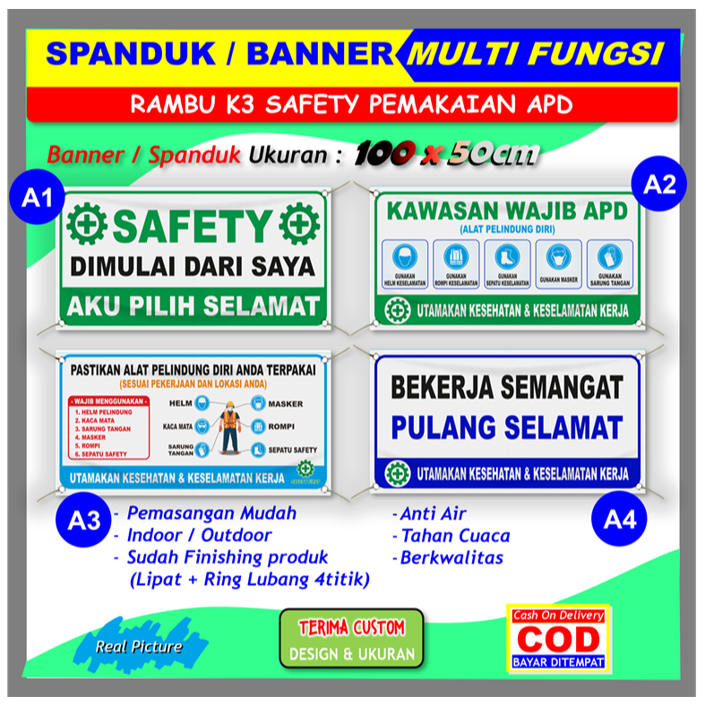 Jual BANNER SPANDUK pakai APD alat pelindung diri rambu K3 safety ...