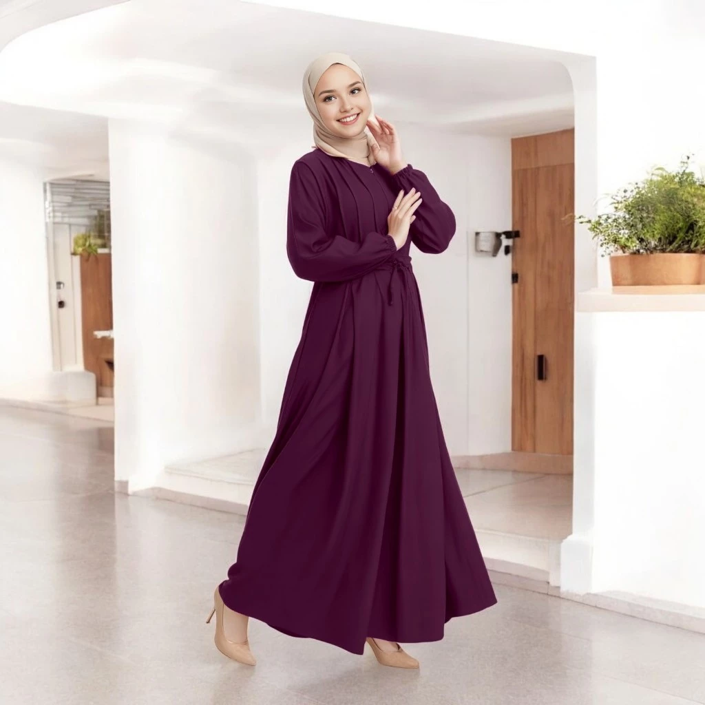 Detail bahan gamis polos wanita