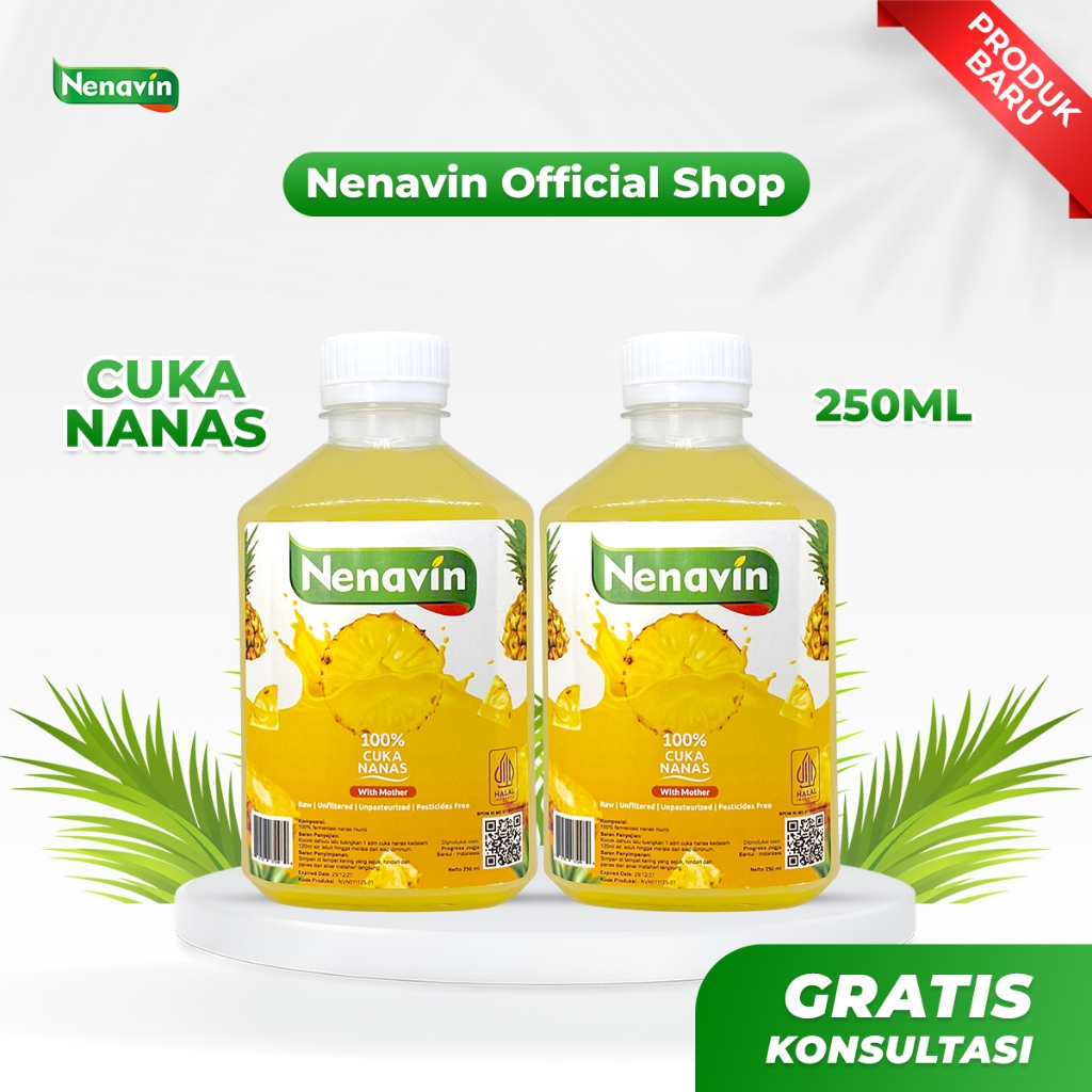 Paket Hemat 2 Botol Nenavin Cuka Nanas 250ml Bantu Kontrol Diabetes Asam Urat Kolesterol Sudah BPOM Halal
