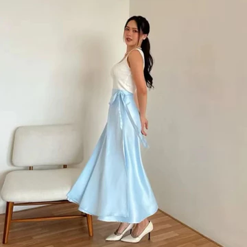 Rok Flare Wanita Rok Lilit Tali Kondangan Wisuda Bawahan Satin Valvet Instan