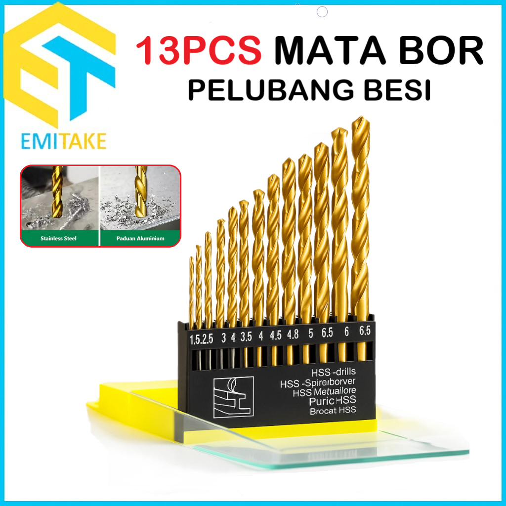 Jual Mata Bor Besi Set 13pcs HSS Titanium Power Drill Still 1.5mm - 6 ...
