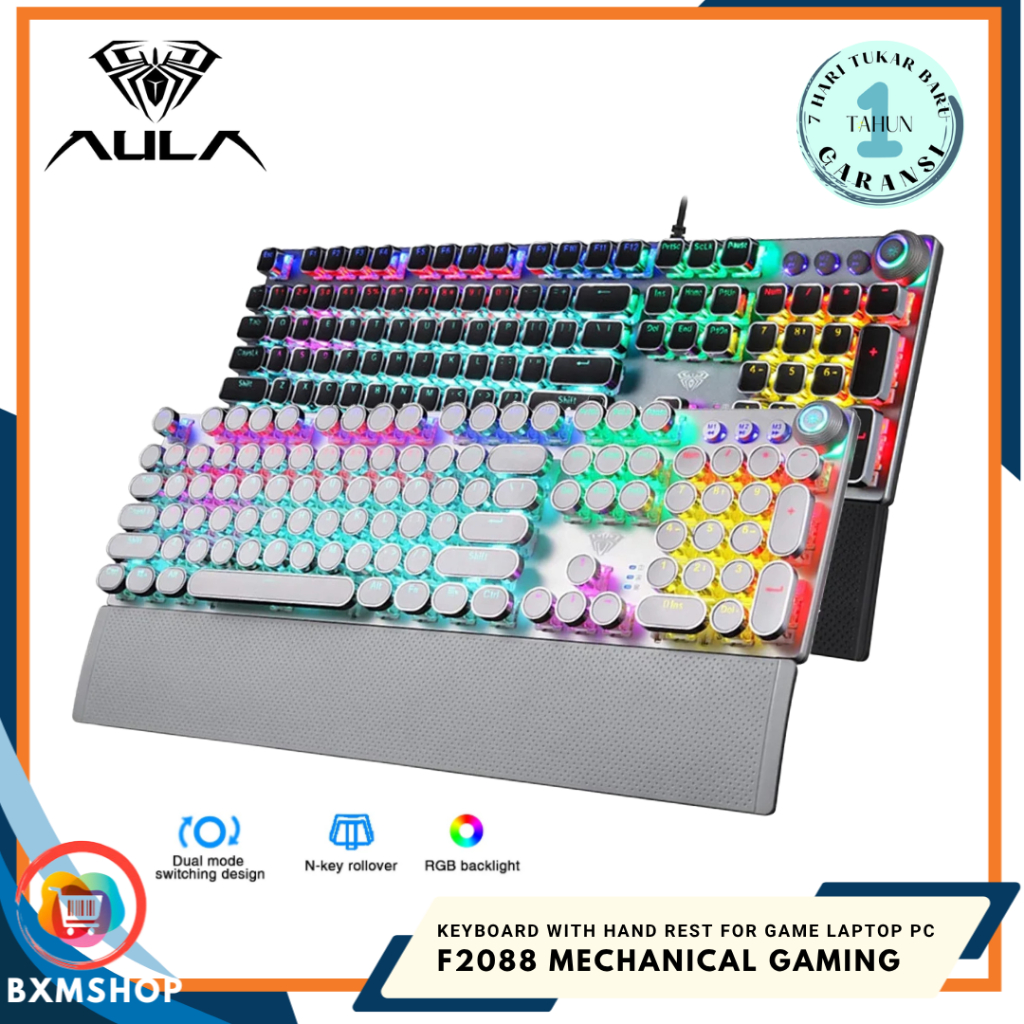 Jual AULA F2088 Mechanical Gaming Keyboard Wired Blue Switches Rainbow ...
