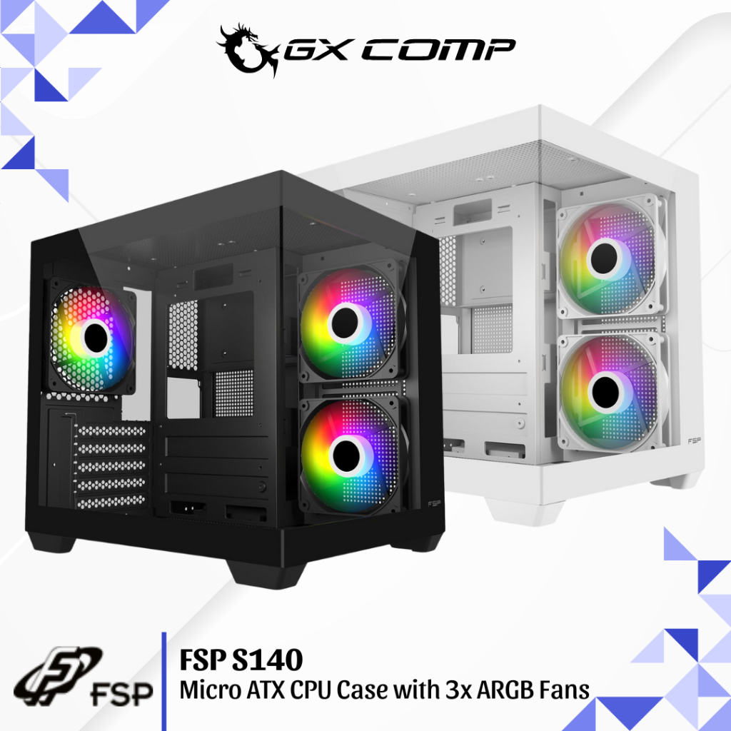 Jual FSP S140 Black & White Include 3x ARGB Fan | Panoramic Glass M-ATX ...