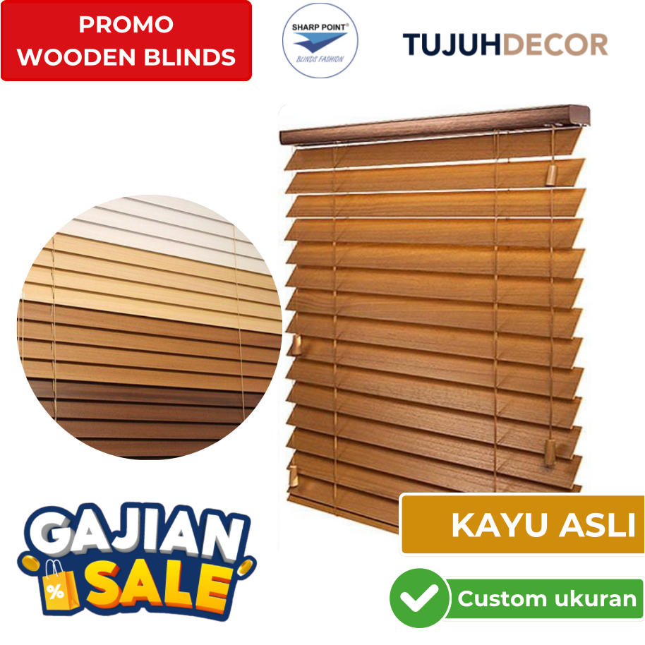Jual Wooden Blind ONE CONTROL Kayu Asli Premium 27mm 35mm 50mm - Sharp ...