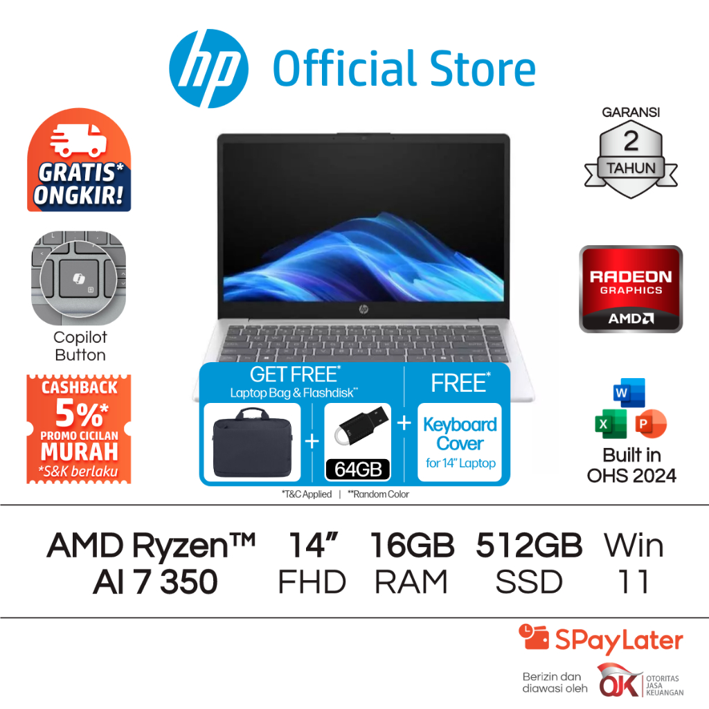 Jual Laptop HP OmniBook NGAI 14 [NEW] AMD Ryzen Radeon 16GB