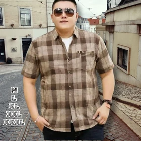 Kemeja Flanel Lengan Pendek Pria Dewasa Kualitas M XXXL