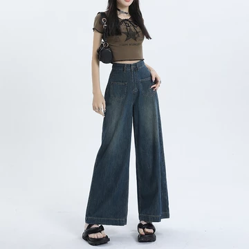 Loyka Plus Size Celana Jeans Cewek Wide Leg Highwaist Kulot Fashion Loose Biru Celana Baggy