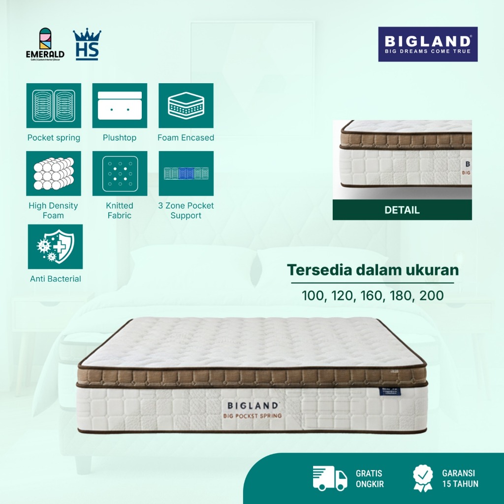 Jual Spring Bed Bigland Big Pocket Luxury - Kasur Premium 3 Zona, Busa ...