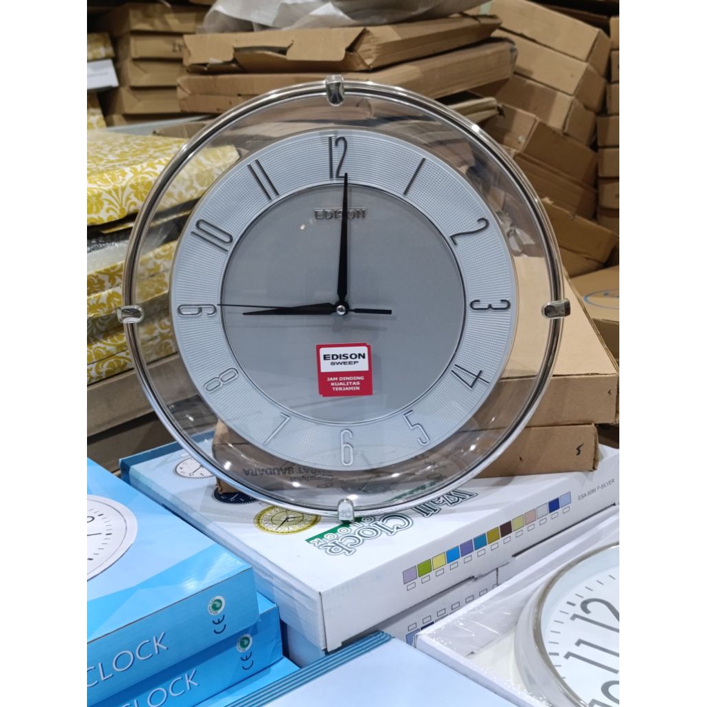 Jual Jam Dinding Merek EDISON Tipe ES-331-T8 Transparan Diameter 32 CM ...