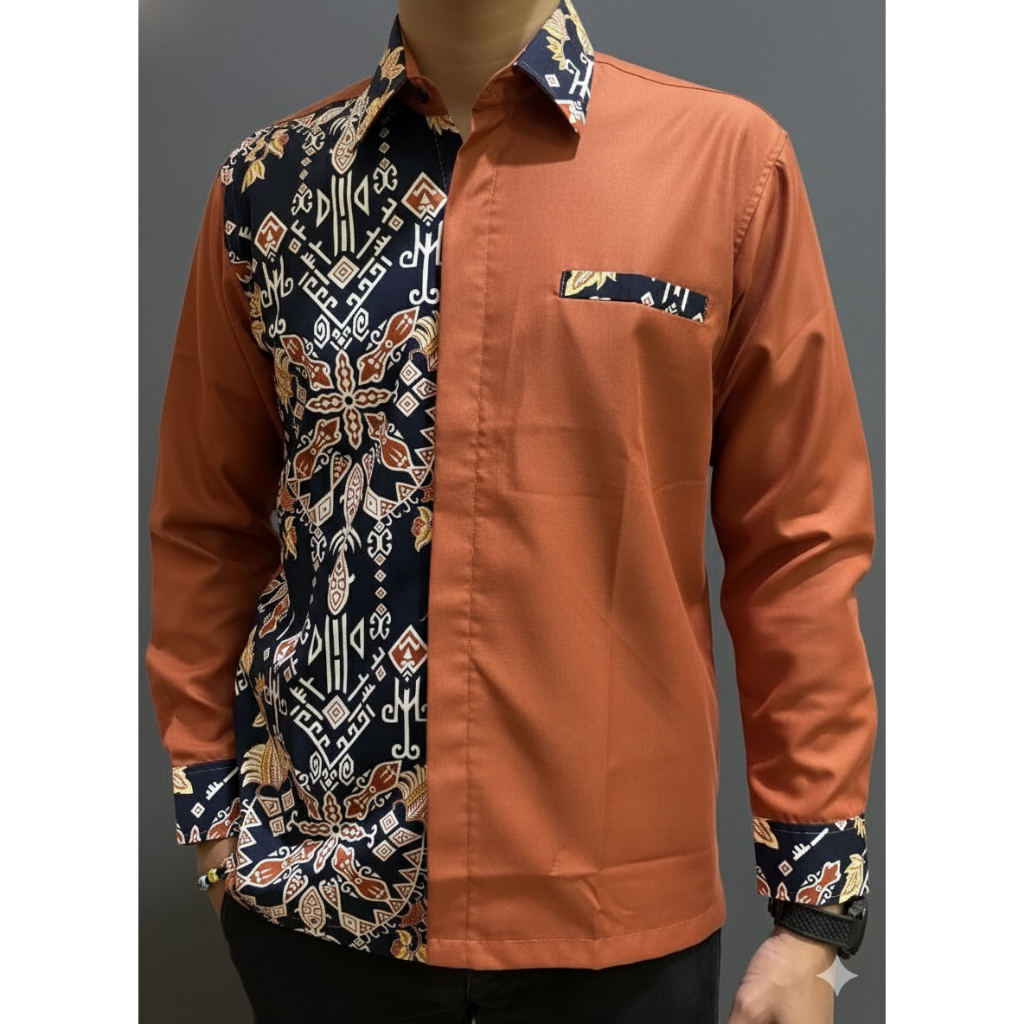 Jual Kemeja Batik Pria Kombinasi Polos Motif Gorga Ulos | Baju Batik Modern  Lengan Panjang Reguler | Shopee Indonesia