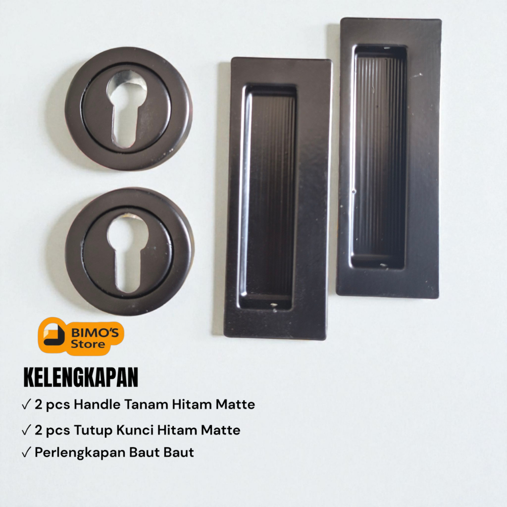 Handle Pintu Geser Fullset Lubang Kunci Stainless 2pcs Handle Pintu Tanam Kom Gagang Pintu