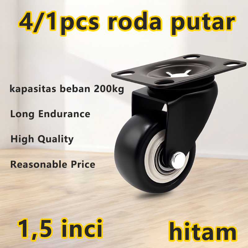 Jual “Roda Putar PVC 1.5 Inci Hitam - 1/4 Pcs, Beban 200kg Roda Kastor ...