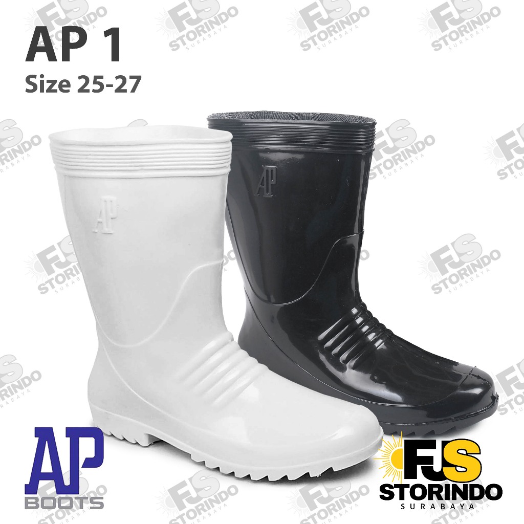 Jual Sepatu Boot Pendek AP 1 AP Boots Hitam Putih Karet Lokal Anti Air ...