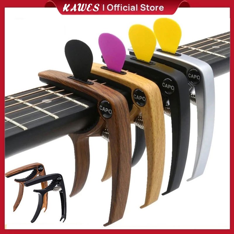 KAWES Guitar Capo LGL-06 Clamp Aluminium Alloy Metal Wood Grain Quick Change Key Acoustic Capo Aksesoris Gitar Gantungan Gitar Akustik Kapo