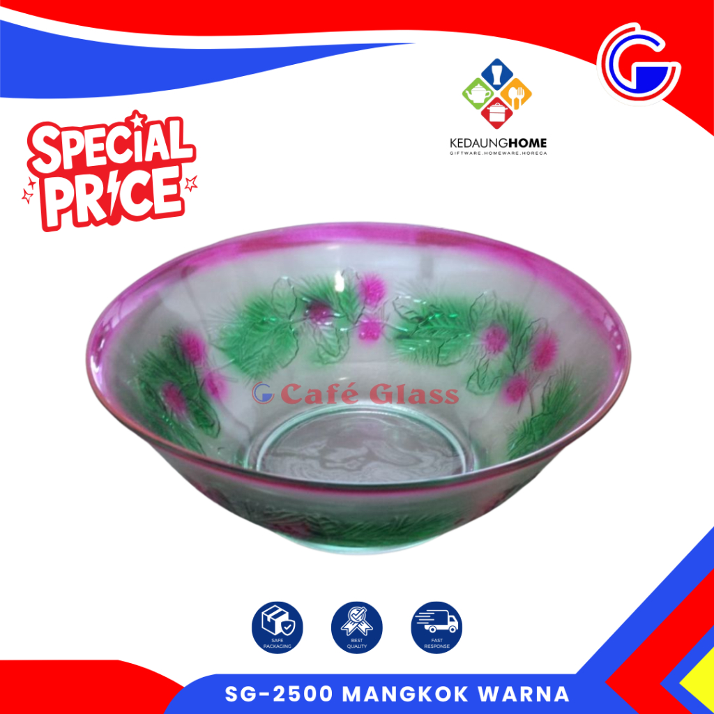Tempat Es Buah Mangkok Kaca Besar Bunga 2.5L Punch Bowl Set Lebaran Kedaung Estetik Warna