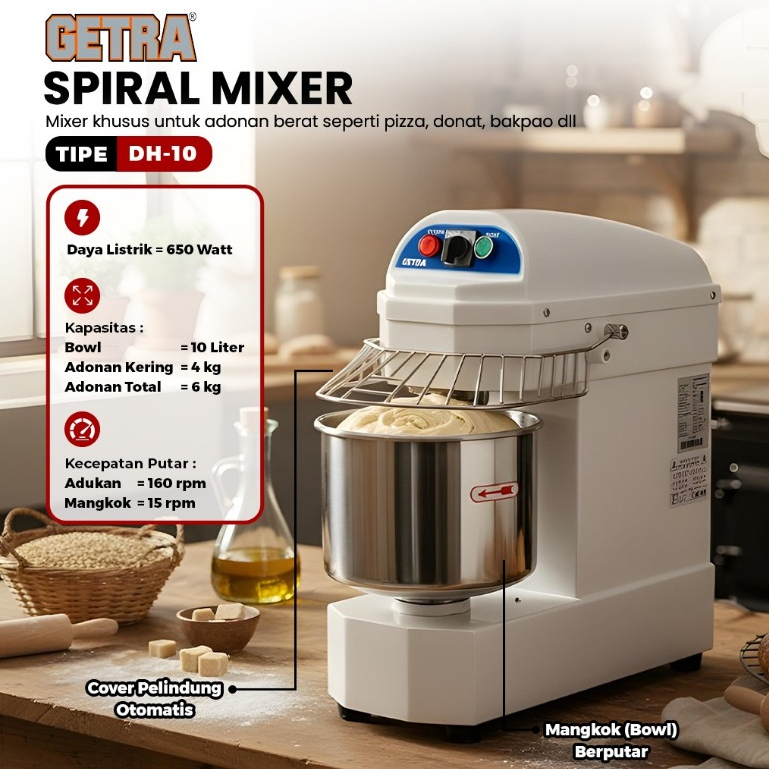 Jual GETRA Spiral Mixer Spiral 10 Liter 10Lt DH-10 DH10 GETRA | Shopee ...
