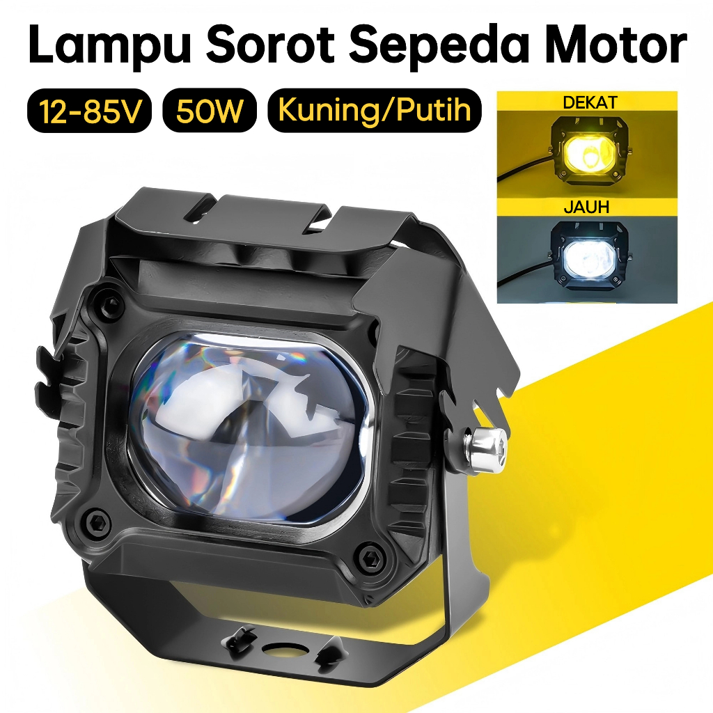 Moketa Lampu Tembak Laser LED Motor Superbright Jauh Dekat Dual CSP Warna 50W 10000LM DC 9V-85V