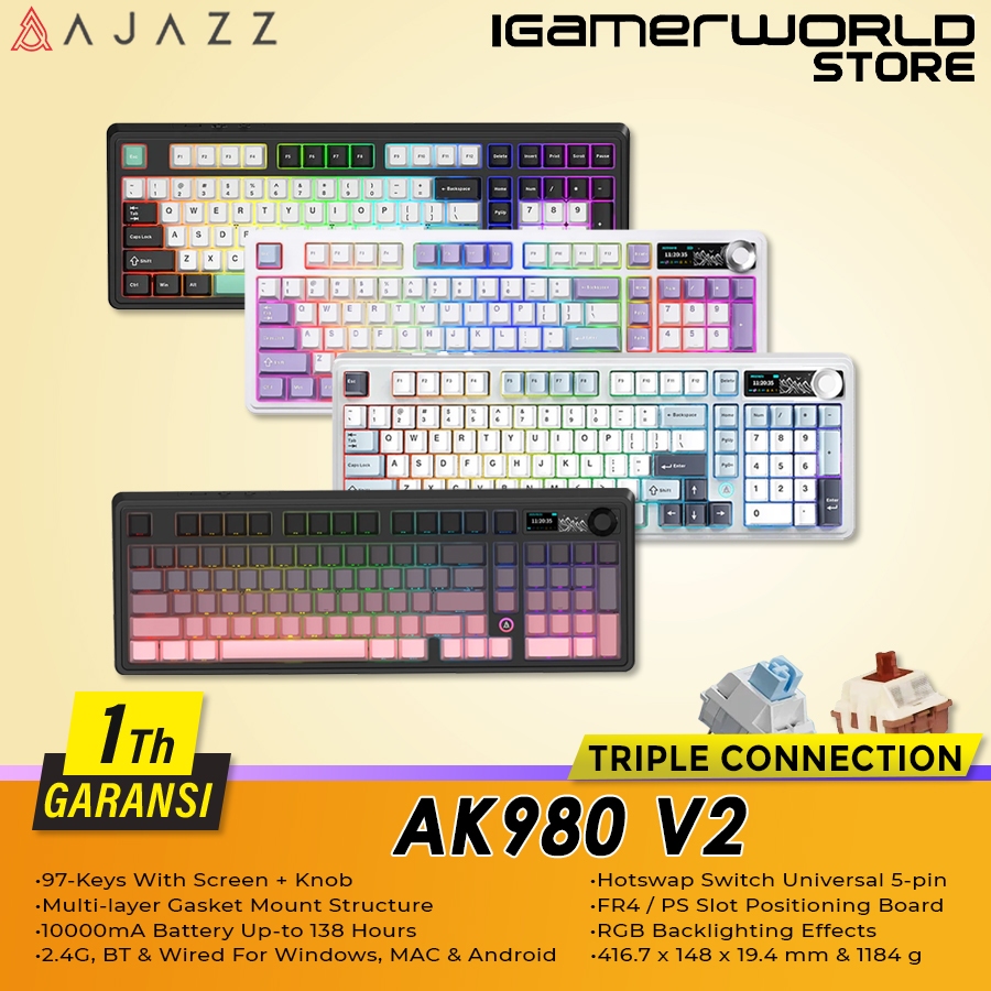 Jual Ajazz AK980 V2 96% Wireless Bluetooth Triple Connection RGB ...