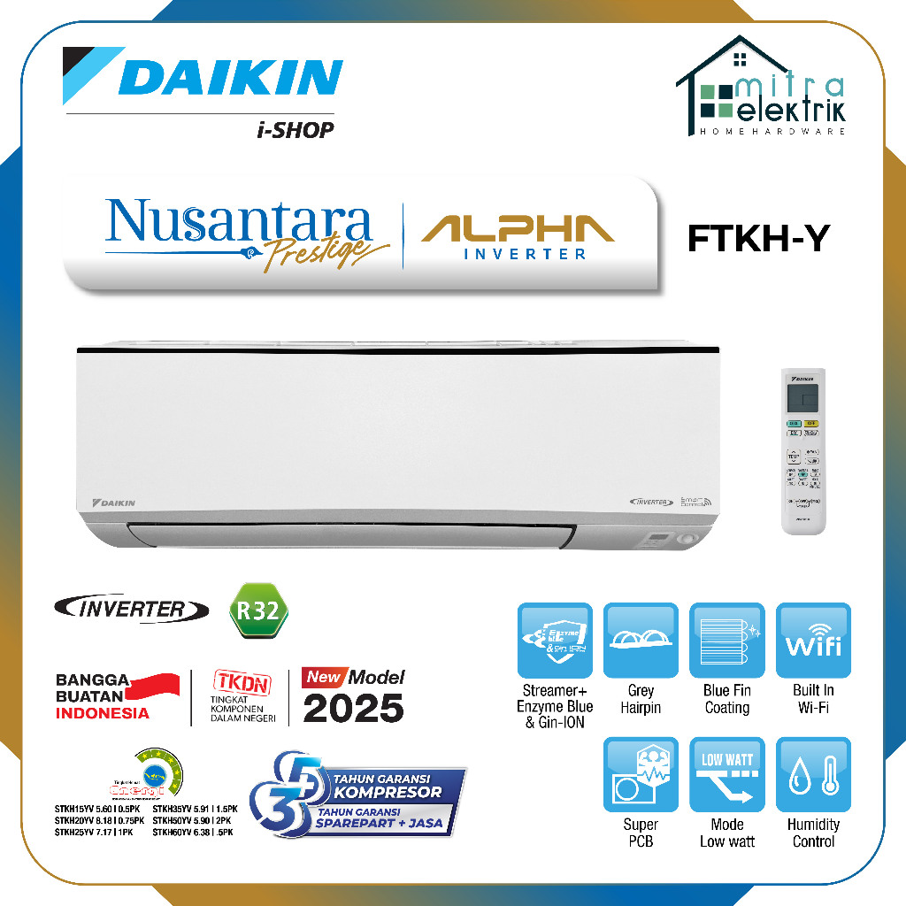 Jual AC DAIKIN FTKH-50YV Split ALPHA Inverter 2 PK Blue Fin Coating ION ...
