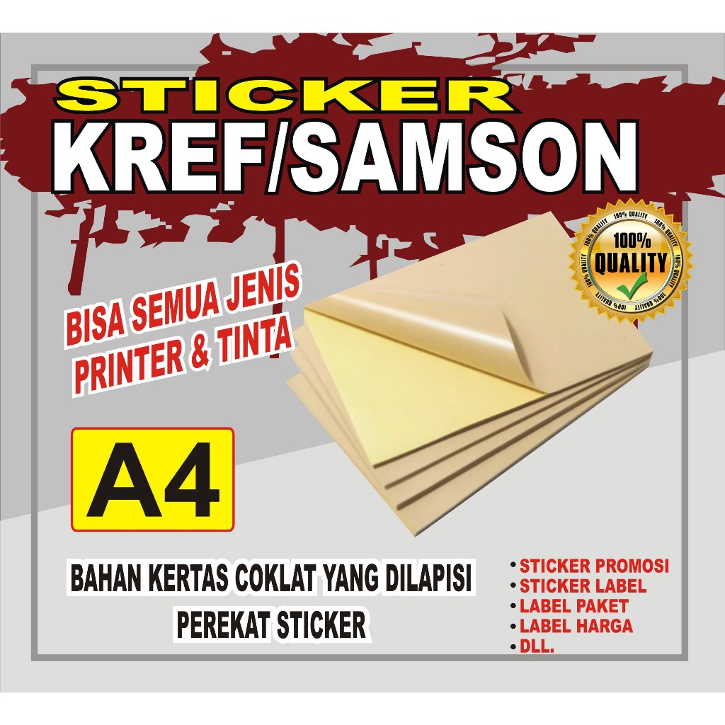 Jual Stiker KRAFT A4 isi 50 Lembar / Kertas Sticker Samson DOFF A4 ...