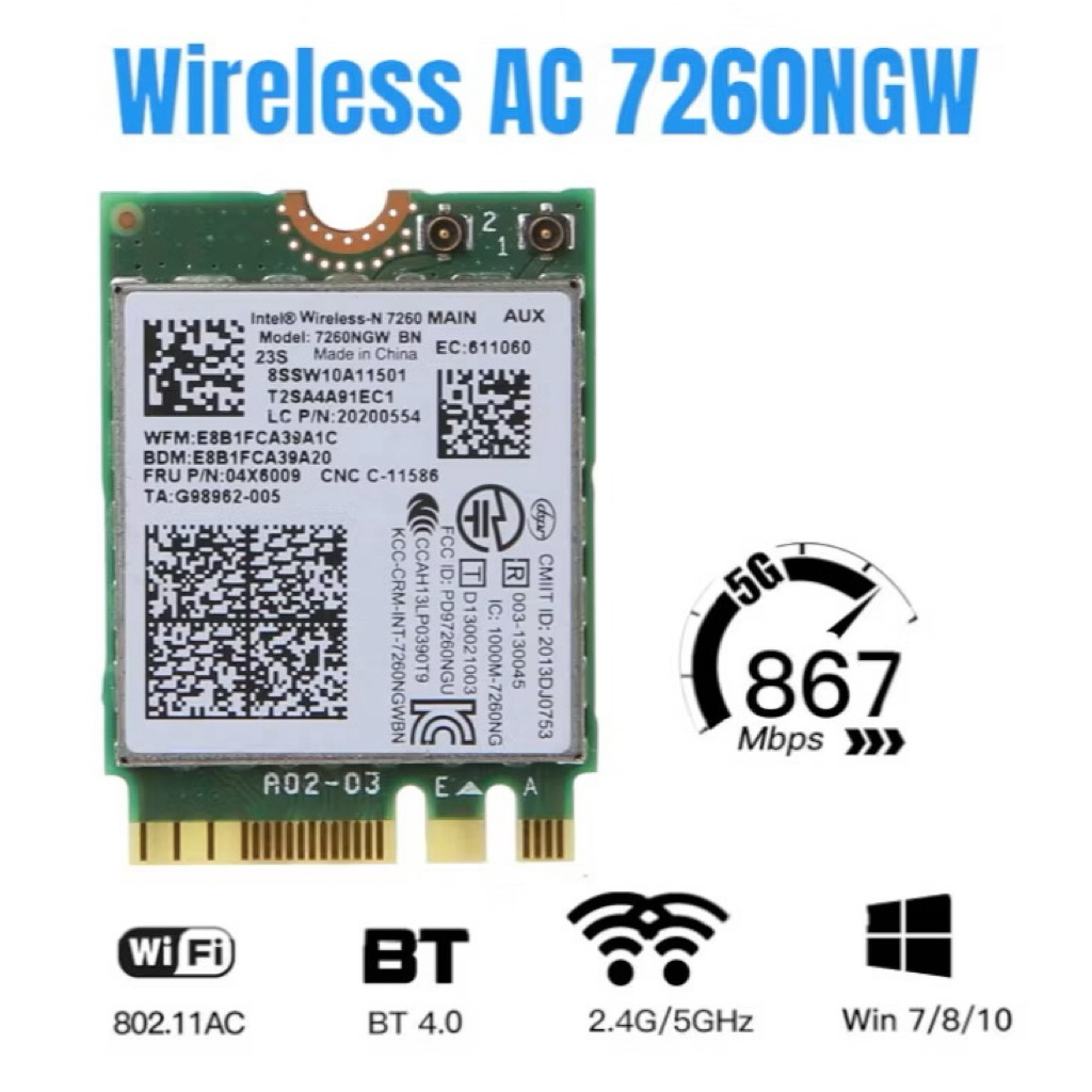 Jual WLAN CARD M.2 NGFF WIRELESS-AC 7260NGW WIFI 5 + BLUETOOTH 4.0 ...